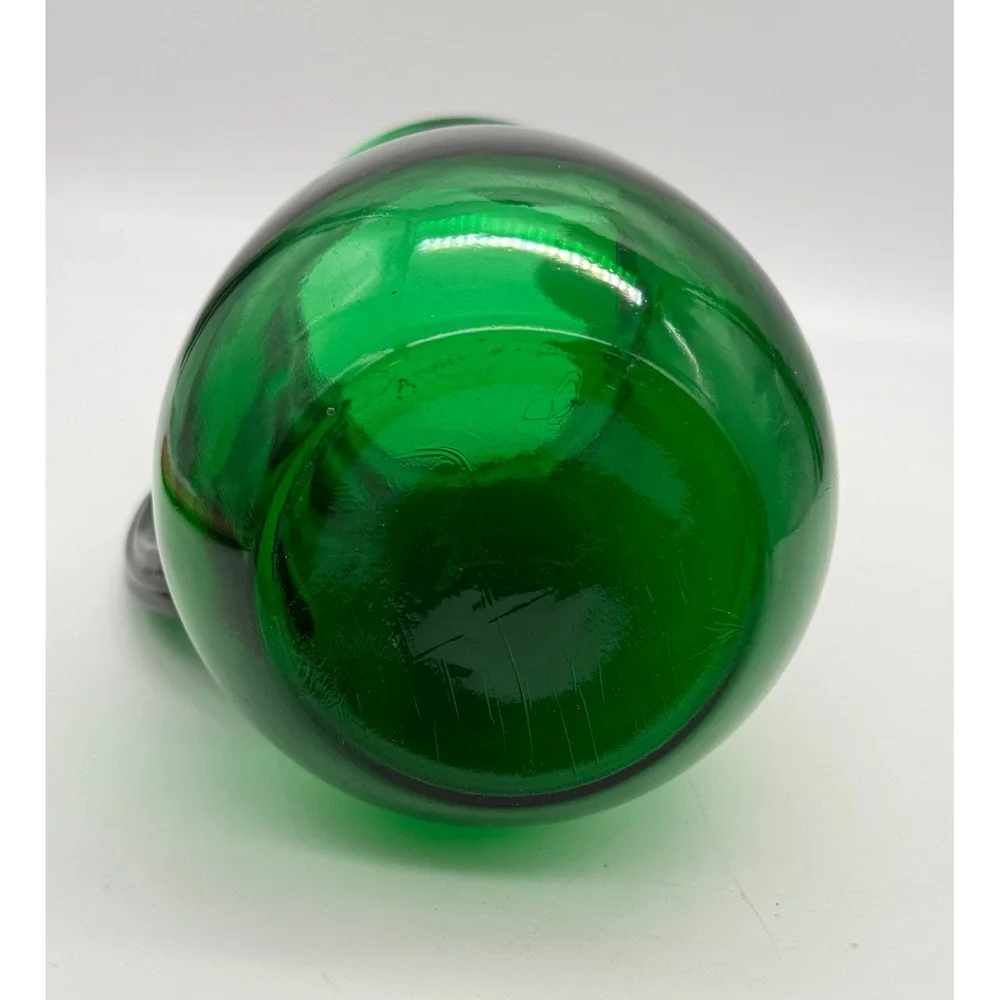 Vtg Anchor Emerald Green Glass Pitcher Ice Lip Ribbed Handle Mid Century 8.5